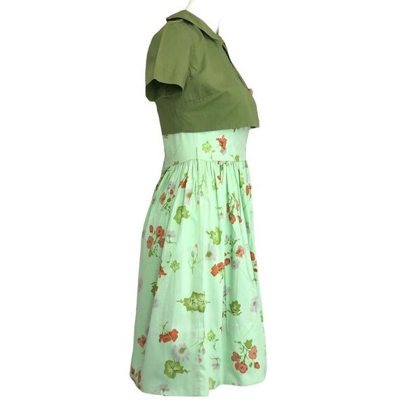 Vintage Carol Rodgers Junior Green Floral 2 Piece Dress With Bolero Jacket Set - Picture 2 of 16